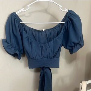Blue Off-Shoulder Women's long Blouse